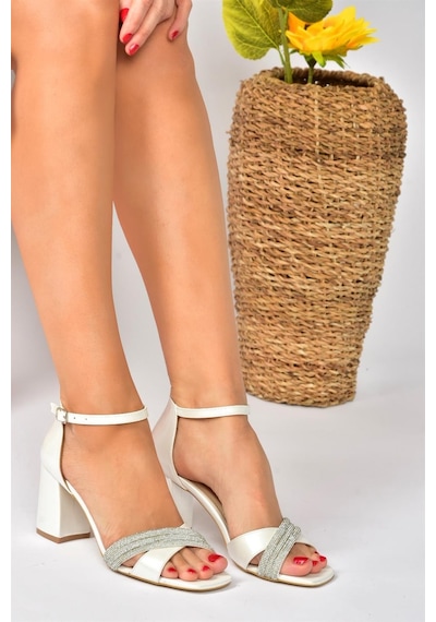 Fox Shoes Sedef Taşlı Kalın Topuklu Kadın Abiye Ayakkabı P820006709 Sedef