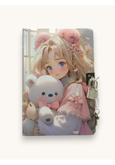 Kore Kız Hatıra Defteri Günlük Kilitli Defter 80 Yaprak - Pembe