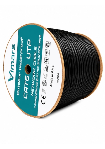 Vimars Cat6 Outdoor Utp Kablo 305m 23awg 0.57mm Siyah Ethernet Kablosu