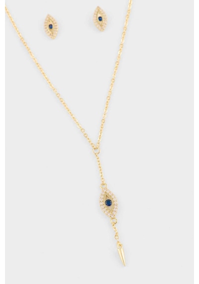 Defacto Reis X DeFacto Mavi Taşlı Gold Kolye Küpe Set G4212AXNS