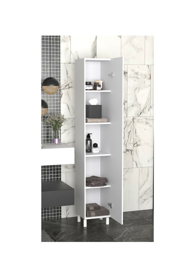 Mimoza Modern 5 Raflı Çok Amaçlı Banyo Dolabı Kapaklı Organizer Dolap Beyaz