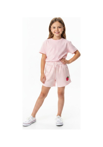 Toontoy Kids Toontoy Kız Çocuk Beli Lastikli Bağlamalı Baskılı Şort 25046 Pudra