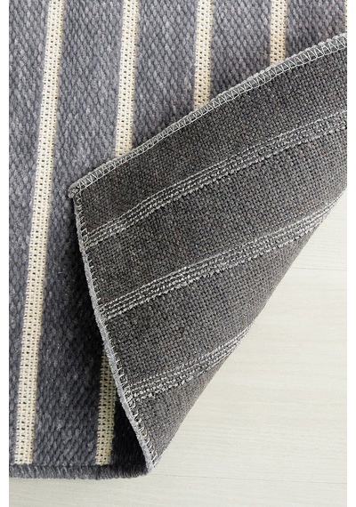 Ocean Home Textile Gri Renk Çizgi Desenli Şönil Halı Kilim 80 X 150 Cm