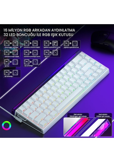 Aula Hero 68 He Manyetik Klavye Rapid Trigger Meteor Switch 8000hz Rgb Neon Tkl Hot Swap Oyuncu Klavyesi Beyaz