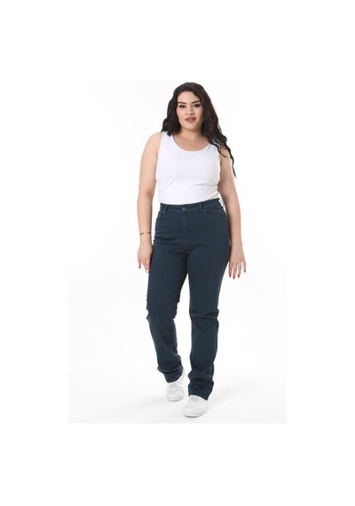 Şans Kadın Büyük Beden Camel Yüksek Bel 5 Cepli Likralı Gabardin Pantolon 65n38117-lacivert Lacivert
