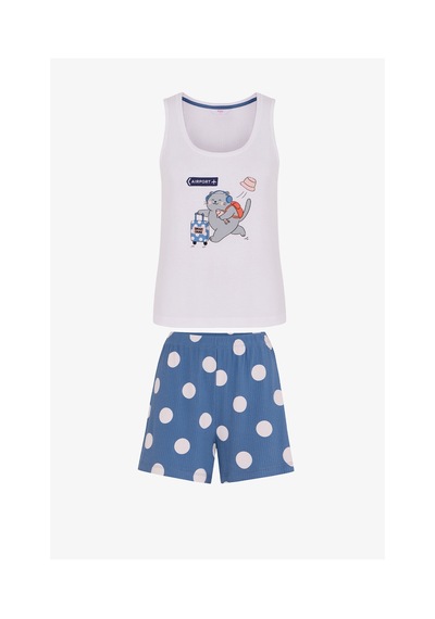 Penti Mavi Snooze Cruise Kedi Desenli Şort Pijama Takımı Bl97