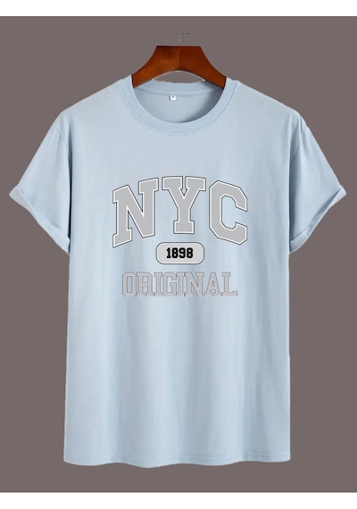 Uyguntarz Nyc Baskılı Unisex Oversize Tshirt Bebe Mavisi