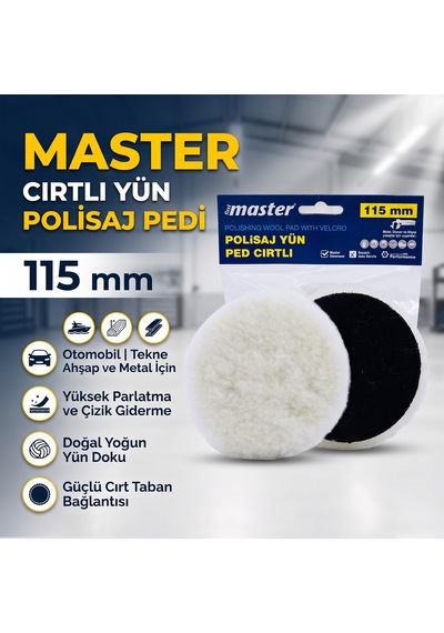 Master Cırtlı Yün Polisaj Pedi 115 Mm Oto Tekne Ahşap Metal Parlatıcı
