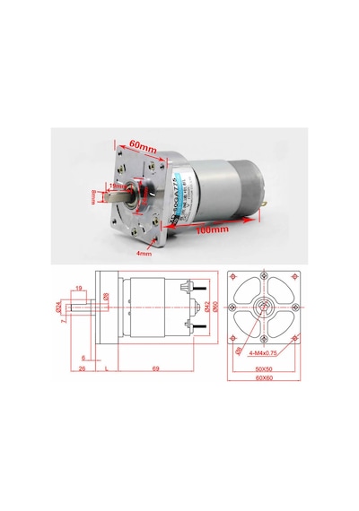 Xd-60ga775 Dc Motor 24v 30rpm 35w 40kg.cm Yüksek Tork Kuvvet Metal Dişli Redüktörlü Robot Cnc