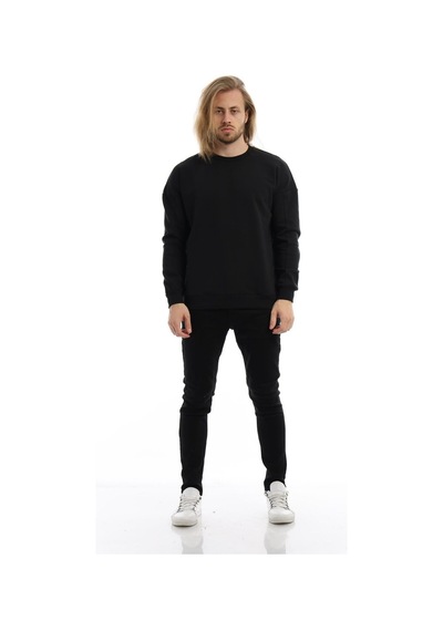 Polostate Erkek Bisiklet Yaka Karyoka Dikişli Sweatshirt Siyah