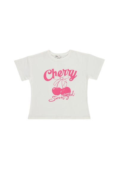 Civil Girls Cheryy Baskılı 6-9 Yaş Tişört - Ekru
