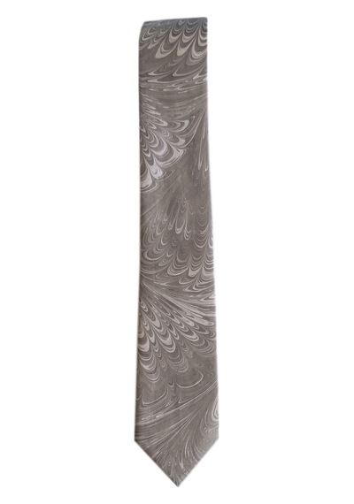 Elifebru Exclusive Handicrafts Ebru Sanatı Saten Kumaş Erkek Gri Beyaz Kravat Sakr 141 Gri 001