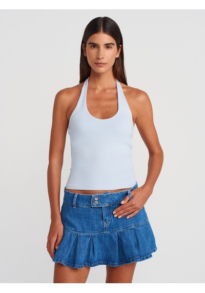 Dilvin 71979 %100 Pamuk Pileli Denim Şort Etek-mavi