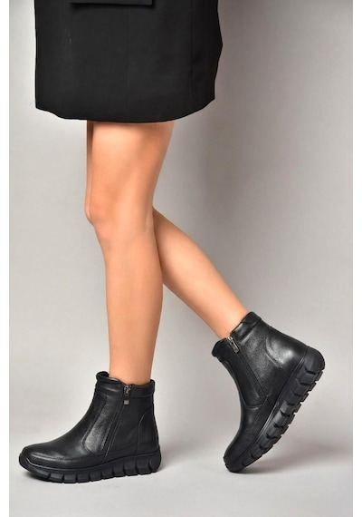 Fox Shoes N555380703 Siyah/siyah Hakiki Deri Comfort Ortopedik Taban Kadın Bot