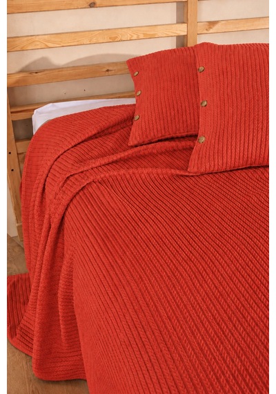 Tek Kişilik Örgü Desen Pike Yatak Örtüsü Seti 160x230 Cm Pike 50x70 Cm Yastık Kiremit