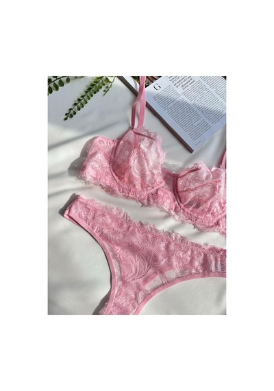 La Linaa Anna Pembe Dantel Balenli Kapsız Külotlu Sütyen Takım Pembe - 670382913 Pembe