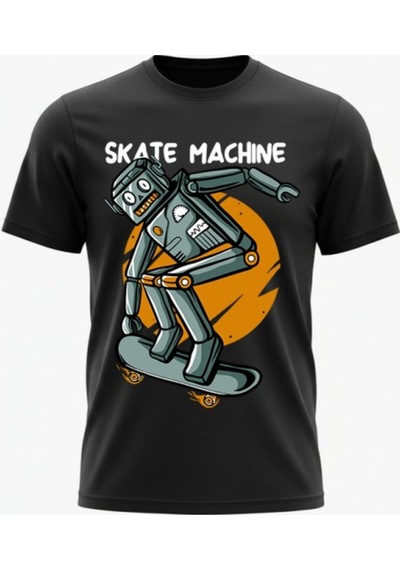 Urbantrendstore Unisex Skate Machine Kaykay Oversize Fit Rahat Geniş Salaş T-shirt Günlük Tişört Siyah