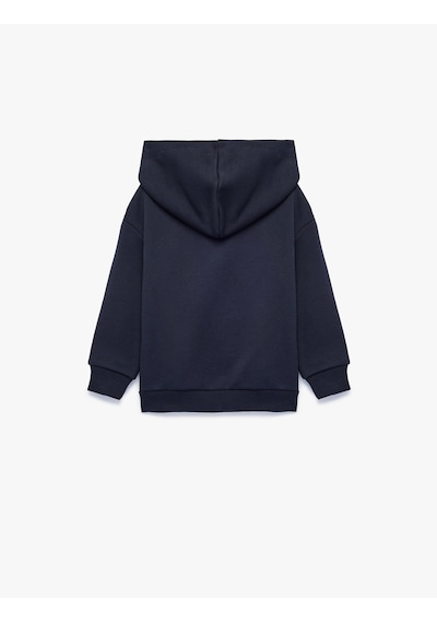Koton Baskılı Uzun Kollu Şardonlu Fermuarlı Kapşonlu Sweatshirt Lacivert 7wmb10108tk