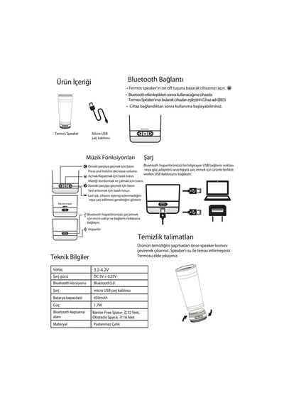 Vaeske 500 Ml Çelik Termos Bluetooth Hoparlör Yeşil Altın