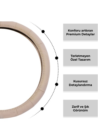 Oto Geçme Direksiyon Kılıfı Desenli Bej Renk Suni Deri 09nr015-bj