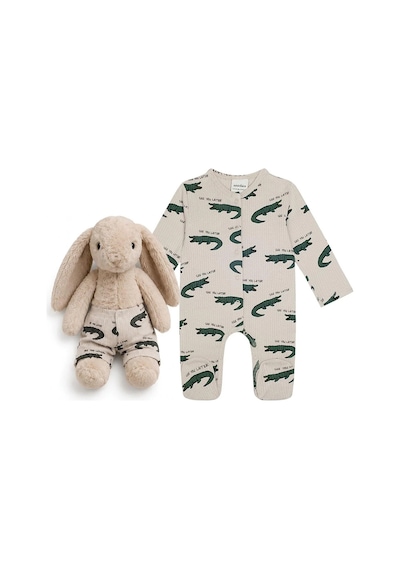 Velvet Bunny Little Nomad Timsah Desenli Erkek Bej Tavşan Seti renkli