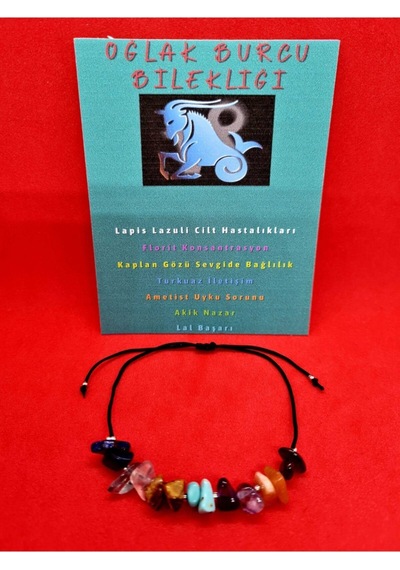Gümüştel El Sanatları Sertifikalı Oğlak Burcu Bileklik Doğal Taş Çok Renkli