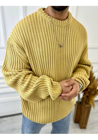 Elku Moda Oversize Kazak Bol Kesim Tüylenmeyen Salaş Triko Kazak Hardal