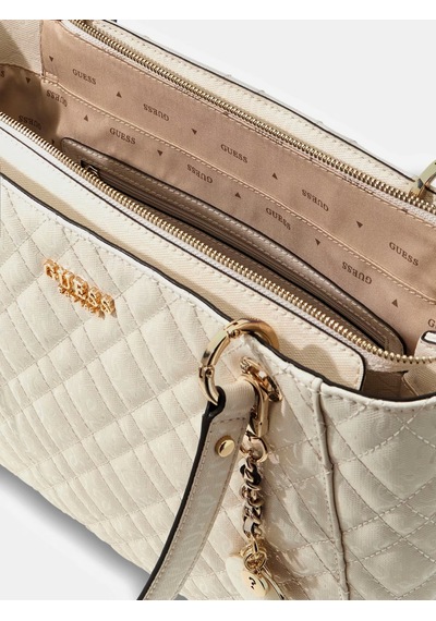 Guess Isemay Logo Patent Shopper Kadın Omuz Çantası Hwgg9628250 Ekru