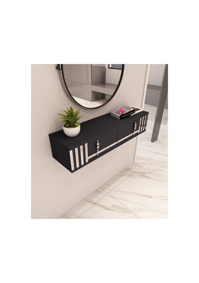 Perla 90 Cm Duvara Monte 2 Kapaklı Raflı Makyaj Masası Dresuar Antrasit-gümüş Antrasit-gümüş Perla 90 Cm Duvara Monte 2 Kapaklı Raflı Makyaj Masası Dresuar Antrasit-gümüş Antrasit-gümüş