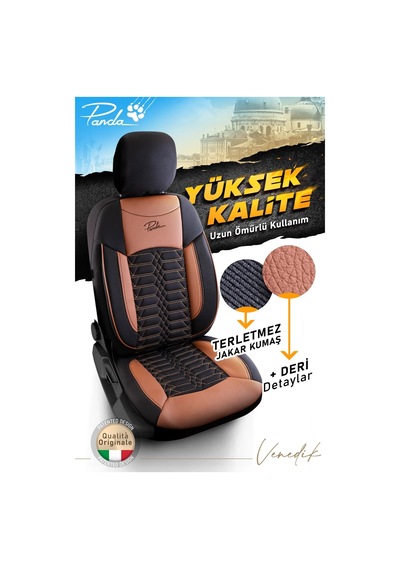 Siyah - Taba Panda Venedik Serisi Jakar Kumaş Oto Koltuk Kılıfı - Tam Set Gri - Siyah