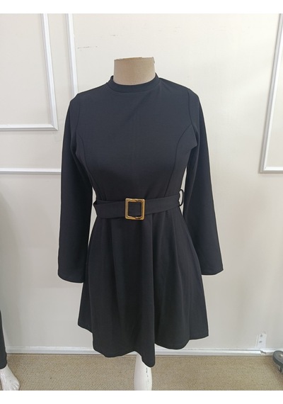 Bhrwear Kadın Uzun Kollu Yarı Balıkçı Yakalı Belinde Toka Detaylı Kısa Modal Elbise Renkli