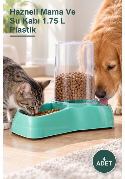 4 Adet Hazneli Mama Ve Su Kabı 1.75 L Plastik