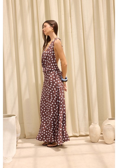 Mai Collection Manon Puantiyeli Kahve Crop Etek Takım