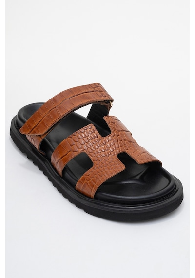 Luvishoes Luvi Shoes Loana Taba Baskı Hakiki Deri Kadın Terlik Taba