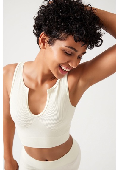 Los Ojos Kadın Ekru Askılı Fitilli Crop Top Büstiyer Scoop Ekru