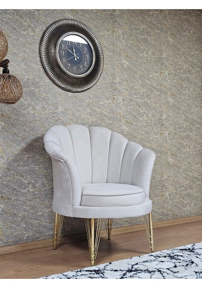 Zafir Tekli İstiridye Gold Kaplama Telli Ayak Çay Seti Koltuk Tekli Berjer , Balkon, Salon, Ofis Krem