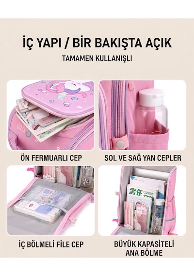 Unicorn 3d Desenli Kız Çocuk Kreş Ve Anaokulu Okul Çantası Pembe