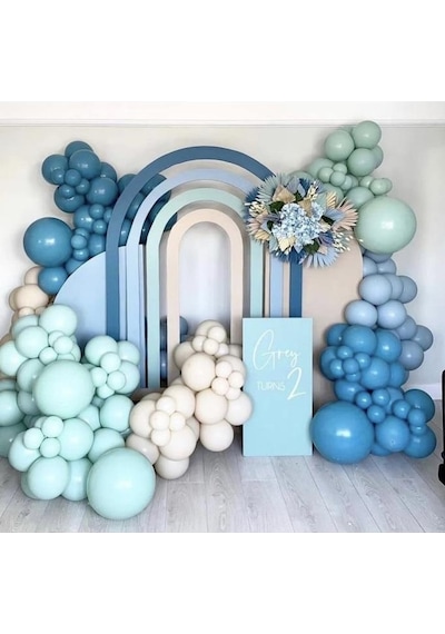 Beysüs Retro Derin Okyanus Yeşili Fırtına Mavisi Balon Zinciri 100 Adet Balon Pompa Zincir Doğum Günü Seti