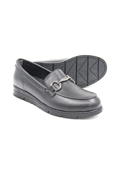De Scario 449 Deri Toka Detaylı Kadın Loafer Ayakkabı - Siyah Siyah