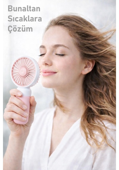 Standlı 3 Mod Şarjlı El Fanı 5 Kademe Seyahat Masaüstü Vantilatör Taşınabilir Mini Fan Pembe F139