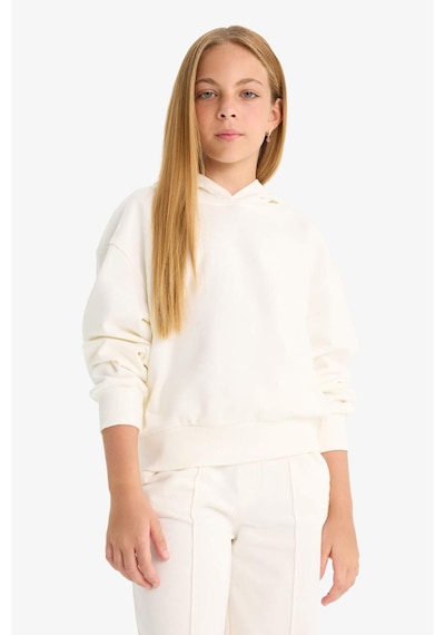 Defacto Kız Çocuk Relax Fit Kapüşonlu Basic Düz Sweatshirt F0008a825auer99 Ekru