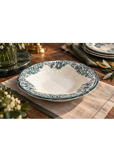 Porser Porselen Velour Green Fulya Bowl Kase 26cm Tekli Çok renkli