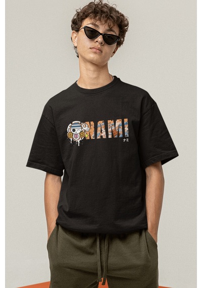 Anime One Piece Nami Logo Siyah Tişört