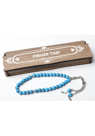 Ahşap Kutulu Firuze Taşı Mavi Tesbih