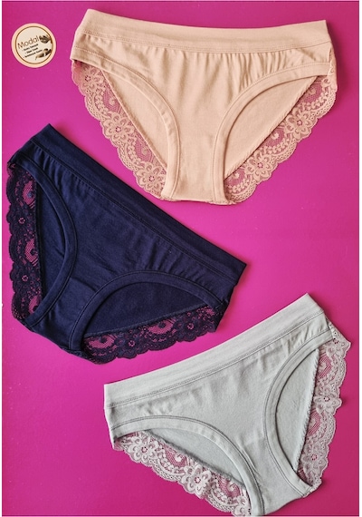 Demirsa Boutique Dantelli Ve Biye Detaylı 3'lü Lacivert, Pudra Ve Mavi Renk Modal Kadın Bikini Külot Lacivert Demirsa Boutique Dantelli Ve Biye Detaylı 3'lü Lacivert, Pudra Ve Mavi Renk Modal Kadın Bikini Külot Lacivert