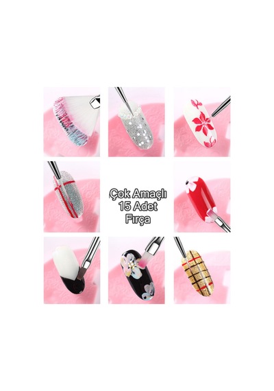15 Adet Nail Art Dizayn Ve Jel Fırça Seti Tırnak Süsleme Fırça Seti Rose