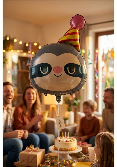 Şapkalı Safari Tembel Hayvan Kafa Folyo Balon 71x48 Cm Safari Temalı Çocuk Doğum Günü Parti Süsü Çok Renkli