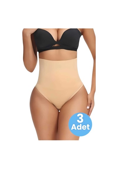 Uniquetrenders Kadın Dikişsiz Yüksek Bel Karın Toparlayıcı String Korse 3'lü Set Ten Rengi