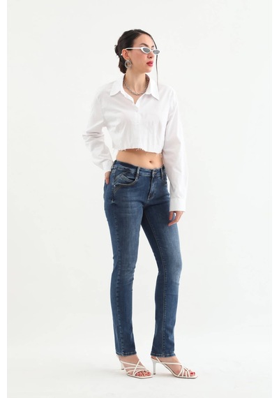 Kadın Likralı Slim Jean Pantolon Mavi 001