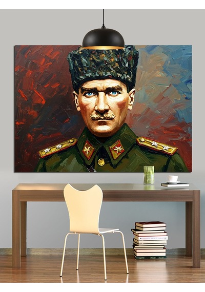 Asker Üniformalı Atatürk Dekoratif Kanvas - Mdf Ahşap Tablo